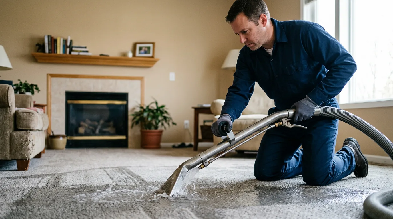 Water damage restoration technician working near Woodburn, IN